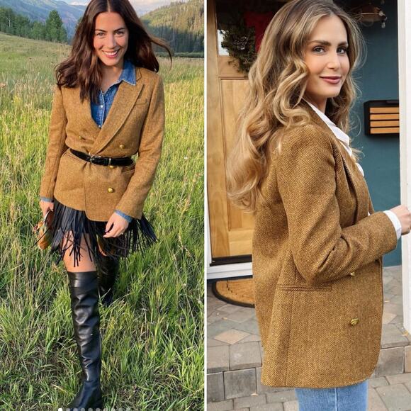 NWT J.Crew Bristol Double Breasted Blazer Jacket Herringbone Wool Brown Size 4 - Picture 1 of 12